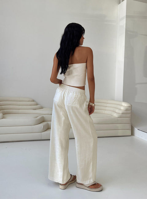 back view of model wearing Princess Polly Louis Linen Blend Pants White Petite 