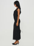 Maxi dress Polka dot print, straight neckline, cap sleeves, invisible zip fastening Good stretch, unlined 