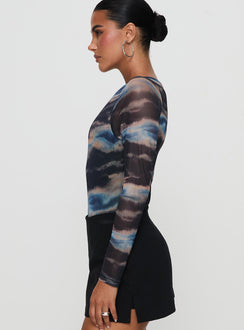 side view of model wearing Princess Polly Agate Long Sleeve Bodysuit Multi Full Sleeves 