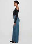 side view of model wearing Princess Polly Hustler High Rise Straight Leg Denim Jean Washed Blue High Waisted 