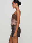   side view of model wearing Princess Polly Anarchy Faux Leather Mini Skirt Brown Mini Skirts 