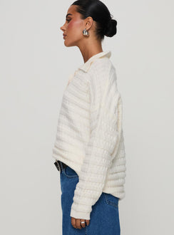 side view of model wearing Princess Polly Autumnal Collared Sweater Cream 