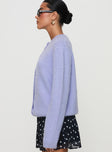 side view of model wearing Princess Polly Alyse Mohair Cardigan Lilac 