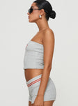 side view of model wearing Princess Polly In Miami Strapless Top Grey Sleeveless straight 