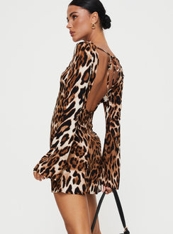 product Princess Polly Boat Neck Boat Neck  Harmony Long Sleeve Mini Dress Leopard