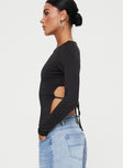 Front view of model wearing  front Princess Polly Full Sleeves High Neck  Uzo Long Sleeve Top Black