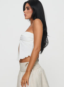 side view of model wearing Princess Polly Lose It Strapless Top White Sleeveless Sweetheart 