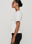 side view of model wearing Princess Polly Maybe Tomorrow Ruched Top White Short Sleeves Crew Neck 