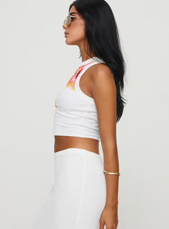 side view of model wearing Princess Polly Seren Top White Sleeveless Crew Neck 