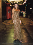 front view of model wearing Princess Polly Exquise Strapless Maxi Dress Leopard Sequin Straight Neck 