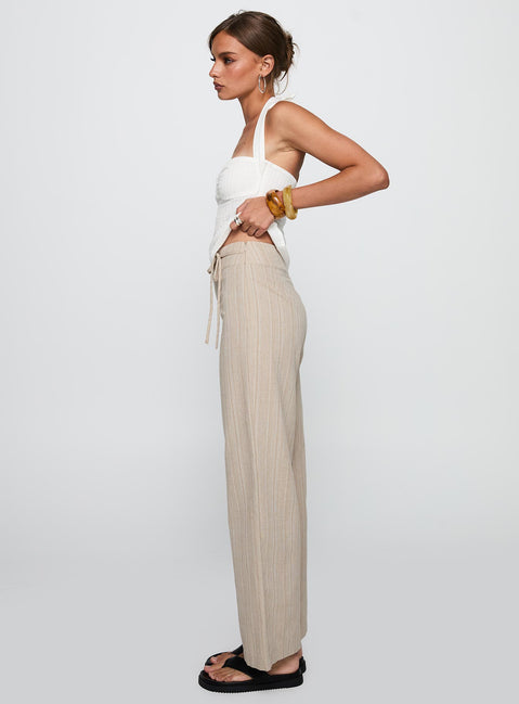side view of model wearing Princess Polly Rush Hours Tie Up Pants Beige 
