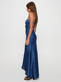 side view of model wearing Princess Polly Stand A Chance Twist Detail Maxi Dress Navy Sweetheart Neckline 