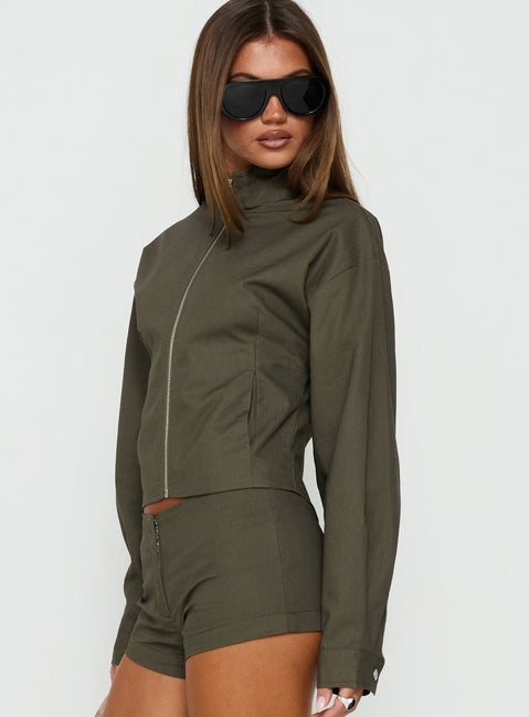 Avorie High Neck Cinched Jacket Khaki