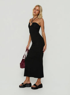 Betsey Kleid mit Ringdetail und Bindekragen, Schwarz