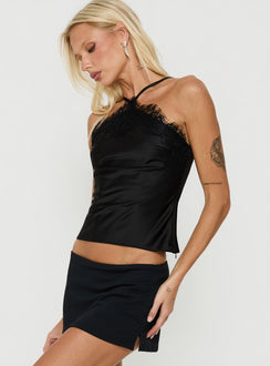 Brioney Arrowneck Lace Trim Top Black