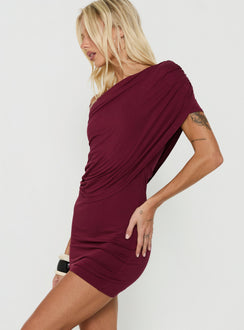 Florencie Drapiertes Off-Shoulder Minikleid Weinrot