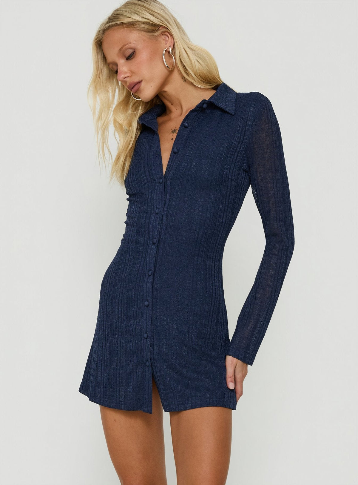 When You Sleep Long Sleeve Mini Dress Navy