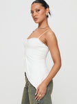 side view of model wearing Princess Polly Amabella Asymmetric Top White Sleeveless Square Neck 