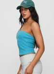 side view of model wearing Princess Polly Baseline Strapless Rib Top Blue Sleeveless straight 