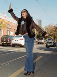 front view of model wearing Princess Polly Ralbartia Stripe Belted Jeans Mid Wash Mid Rise 