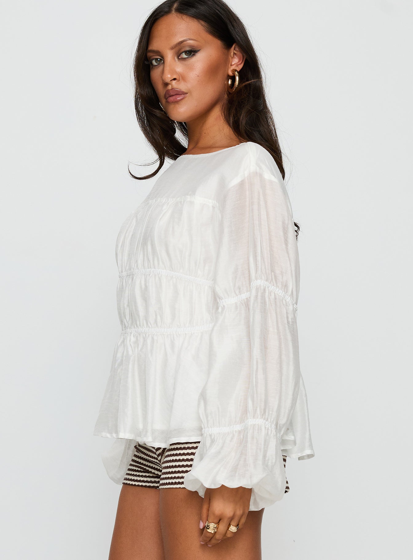 Xamira Ruched Long Sleeve Top White