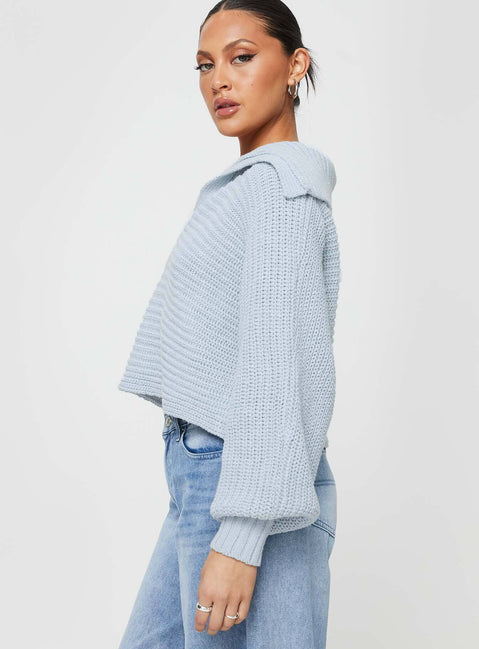 Wester Ribbed Sweater Blue Princess Polly  Cropped 