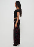   side view of model wearing Princess Polly Donabella Mesh Maxi Skirt Black / Red Maxi 