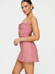 Front view of model wearing  front Princess Polly Scoop Neck  Celena Mini Dress Dusty Pink / Floral