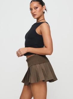 side view of model wearing Princess Polly Fantasies Pleated Mini Skort Grey High Waisted Shorts 