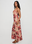 side view of model wearing Princess Polly Fortunata Maxi Dress Floral / Multi Plunger 