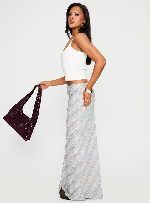   side view of model wearing Princess Polly Quianna Maxi Skirt Multi Maxi 