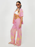 Front view of model wearing  front Princess Polly High Waisted Pants  Sollene Pants Pink/yellow