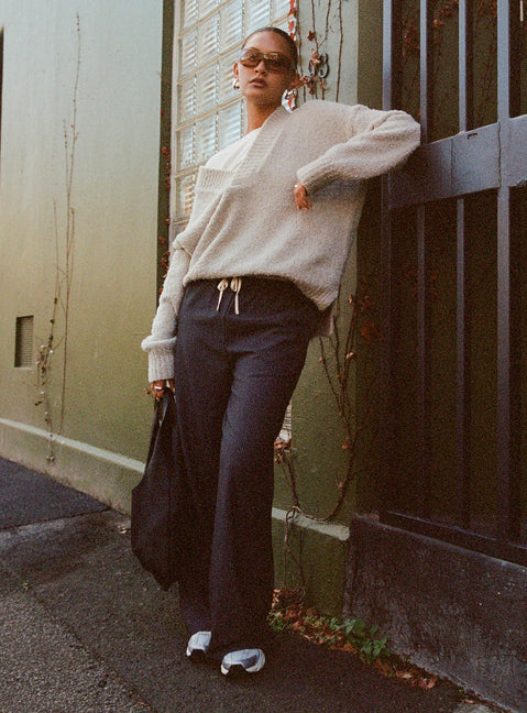 side view of model wearing Princess Polly Mich Knit Sweater Beige 