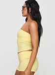 side view of model wearing Princess Polly Baseline Strapless Rib Top Yellow Sleeveless straight 