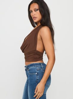 Remarkable Plunged Cowl Neck Top Brown
