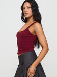 side view of model wearing Princess Polly Baseline Square Neck Rib Tank Top Red Sleeveless Square Neck 