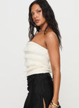 side view of model wearing Princess Polly Saturn Returns Strapless Lace Top Cream Sleeveless straight 