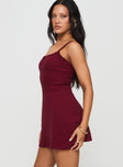 side view of model wearing Princess Polly Baseline Rib Mini Dress Red Scoop Neck 