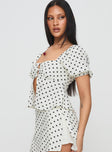 Passionfruit Linen Blend Top Cream/Black Polka Dot