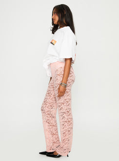 side view of model wearing Princess Polly Peru Lace Pants Pink 