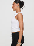 side view of model wearing Princess Polly Fitzy High Neck Top White Sleeveless Crew Neck 