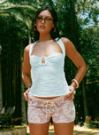 front view of model wearing Princess Polly Isabetta Halter Top Aqua Sleeveless Sweetheart 