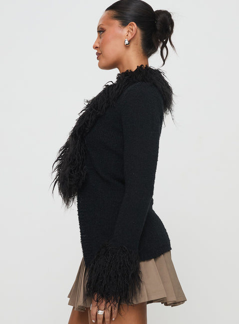 side view of model wearing Princess Polly Sistine Cardigan Black Longline Jumpers 