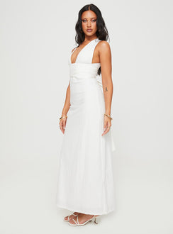 side view of model wearing Princess Polly Alsace Maxi Dress White Plunger 