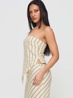 side view of model wearing Princess Polly Birdie Asymmetric Linen Blend Top Cream Sleeveless straight 