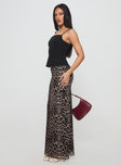   side view of model wearing Princess Polly Ergo Maxi Skirt Leopard Maxi 