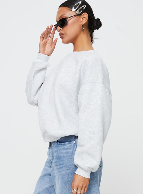 side view of model wearing Princess Polly Charlotte Crewneck Sweatshirt Grey 