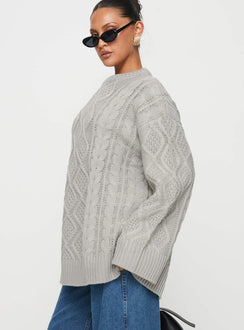 side view of model wearing Princess Polly Gigi Knit Sweater Cloud Long 