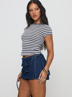 product Princess Polly Floyra Top Blue / White Stripe Short Sleeves Crew Neck 