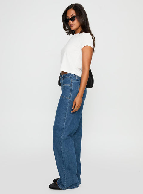 Taji Mid Rise Wide Leg Jeans Dark Blue
